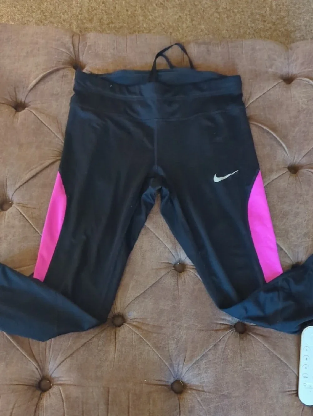 Nike Black Leggings with Bright Pink Panel